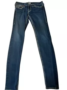 True Religion Julie Jeans Women 32 Blue Denim Flap Pockets Tapered 32x33.5 A4179 - Picture 1 of 12