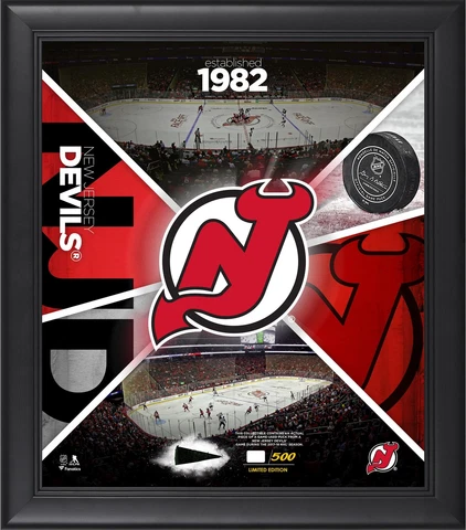 New Jersey Devils Framed 15" x 17" Team Impact Collage with a Piece of GU Puck Cover