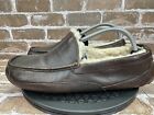 UGG Ascot Brown Leather Shearling Slip On Slippers 5379 Mens Size 11 EEE WIDE