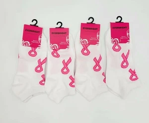 Everbright Womens Pink Ribbon Breast Cancer Low-Cut Socks (4 Pr) Sz 9-11 White - Picture 1 of 7