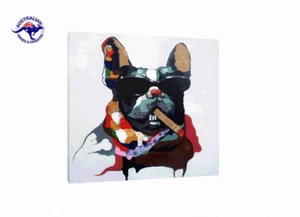 THE MAFIA DOG FUNKY MODERN ART HANDMADE ON CANVAS-2 SIZES WOODEN BLACK FRAME - Picture 1 of 7