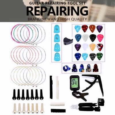 Lote de 65 peças kit de acessórios de guitarra ferramenta de troca de guitarra palheta de cordas afinador de capo - Imagem 1 de 4