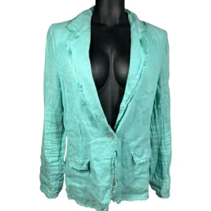 Lolita Linen Made in Italy Teal Blue Jacket Button Close Single Breasted Medium? - Picture 1 of 11