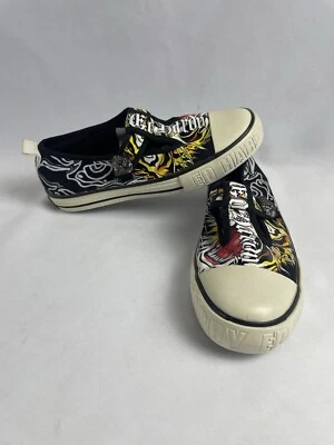 Vintage Women’s Y2K Ed Hardy Skull Tiger Slip-on Canvas Shoes Black Size 3 NEW - Image 1 of 4