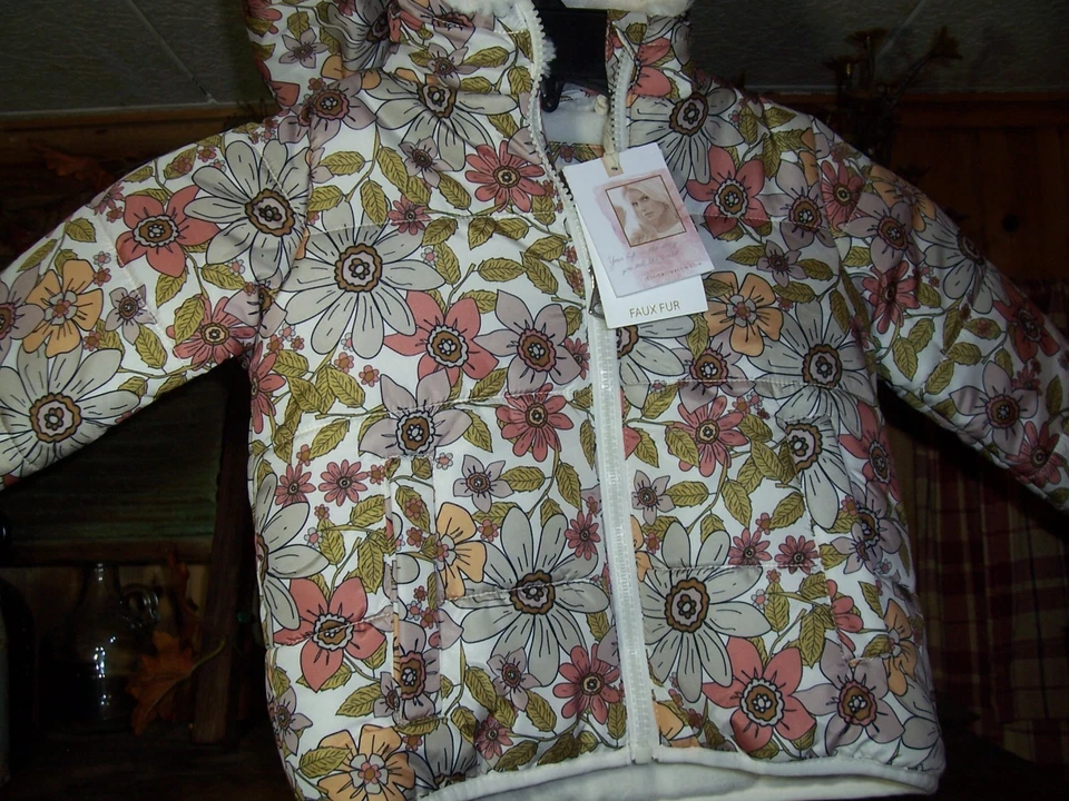 CHAQUETA ABRIGO CON CAPUCHA DISEÑO FLORAL JESSICA SIMPSON NIÑAS NIÑOS PEQUEÑOS TALLA 3T FORRO DE PIEL Foto 1 de 1