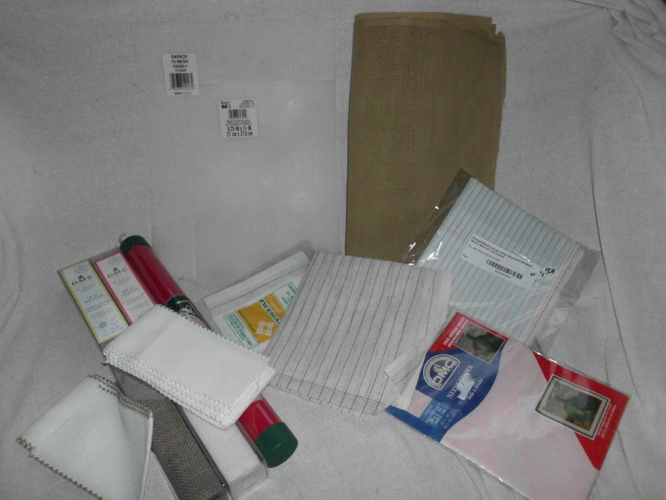 MIXED LOT CROSS STITCH FABRICS inc WASTE & FABRIC CANVAS AIDA BAND EVENWEAVE etc - Image 1 of 4