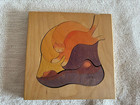 Kleines, siebenteiliges Holzpuzzle "Katze", gebraucht, 30 Jahre alt