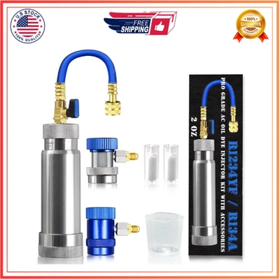 R1234YF & R134A AC Oil Dye Injector Kit with 2 Snap Quick Couplers 2 Oil Checker Foto 1 de 4