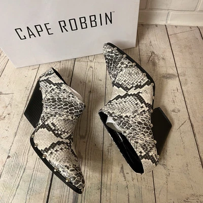 Cape Robbin Kelsey Black Snake Print Booties Slides Backless Heel NEW  Size 8 - Image 1 of 4