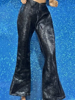 Superstar Barbie Era Black Bell Bottom Leather, Looking Disco Pants 🔹🔷 - Image 1 of 4