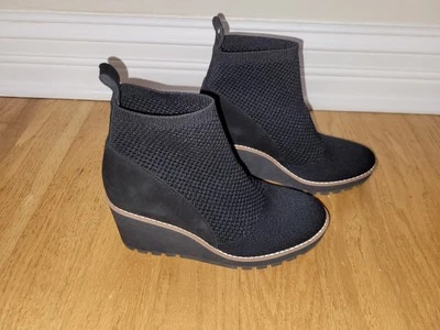 Botas de cuña Eileen Fisher de punto y cuero negras talla 6,5 Foto 1 de 4