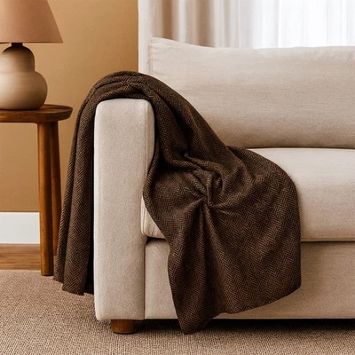 Dark Brown Herringbone Tweed Fabric 70% Wool 145cm Wide for Bed Covers Quilts - Image 1 of 4