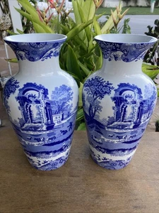 Spode Blue Italian 10 3/4" Porcelain England 35/A2 Consort Vase (2 avail) * XLNT - Picture 1 of 8
