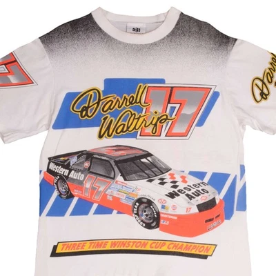 VINTAGE NASCAR ALL OVER PRINT DARRELL WALTRIP 1992 TEE SHIRT LARGE MADE USA - Image 1 of 4