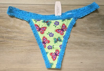 NWT Vintage Victoria's Secret Butterfly Cotton Blend Lace Trim Thong Panties S - Image 1 of 3