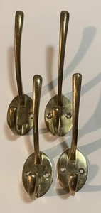 Lot of 4 Vintage Brass Wall Mount Coat & Hat Hook Two-Prong - Picture 1 of 5