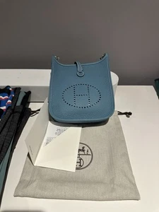 NIB HERMES Mini Evelyne 16 Clemence TPM New Blue Jean GHW! New Hot Hermes Color! - Picture 1 of 8