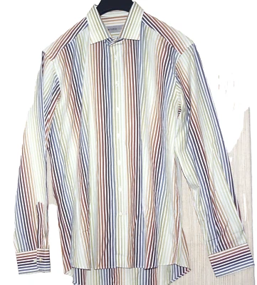 ETRO хлопок зеленый серый коричневый в полоску Мужская рубашка:44 - Изображение 1 из 4