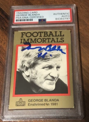George Blanda Signed FOOTBALL IMMORTALS HALL OF FAME Football Card PSA/DNA - Image 1 of 2
