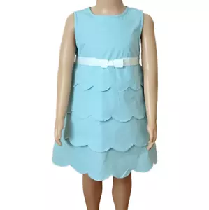 Blue Layered Scalloped Dress 4 Sleeveless with White Ribbon & Bow - Picture 1 of 6