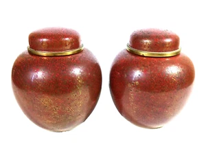 Antique Art Nouveau Red Cloisonné Ginger Jars w/Lids Floral Tree Lotus Pair - Picture 1 of 8