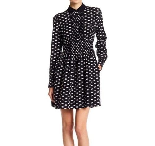 Camicia KATE SPADE stampa cigno misto seta nera $398 taglia XS
