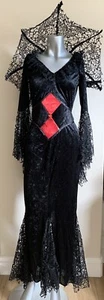 Women's Gothic Black Widow Sexy Lace Spider Complete Halloween Costume Size M/L - Picture 1 of 7