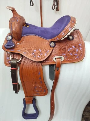 Purple Barrel Racing Western Leather Premium Horse Tack Saddle size 15". - Image 1 of 4