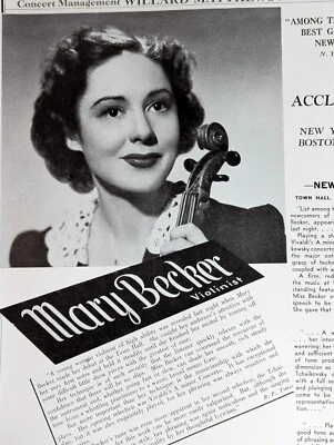 Mary Becker 1943 Booking Ad Musical Performer Concert Violinist - Image 1 of 2