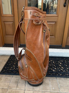 Vintage Titleist Faux? Leather Golf Cart Bag Brown 3-Way Divider Made in USA