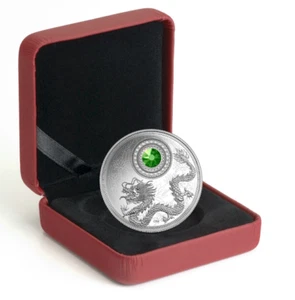 2016 CANADA $5 BIRTHSTONES - AUGUST FINE SILVER YEAR OF DRAGON SWAROVSKI CRYSTAL - Picture 1 of 3