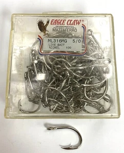 Eagle Claw Live Bait Hooks ML316MG Nickel 5/0 Box of 100 Made in USA - Picture 1 of 1