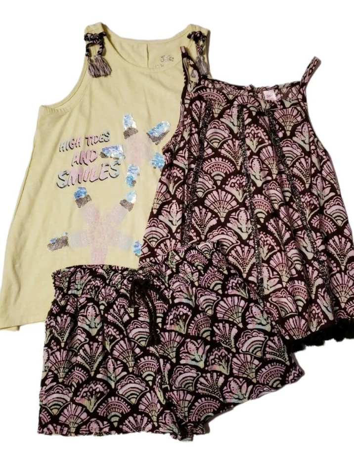 Justice Girls 14/16 Tops Black Pink Shell Sequin Fringe Top Shorts 12 Outfit  - Image 1 of 4