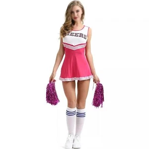 Women's Pink Cheerleader Costume W/ Pom Poms - M - Picture 1 of 2