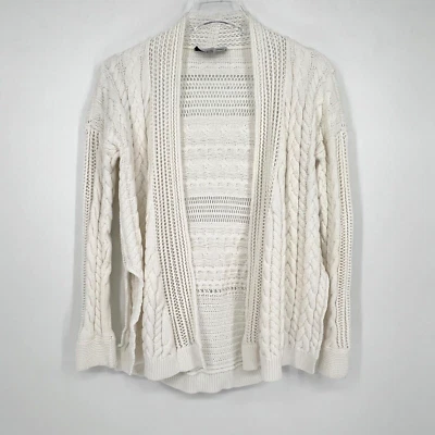 Cárdigan de cachemir de otoño para mujer S tejido con cable suéter abierto clásico blanco básico Foto 1 de 4