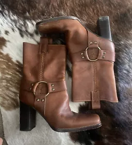 Michael Kors Harness Boots Heels Brown Distressed Leather Italy 6M - Picture 1 of 7