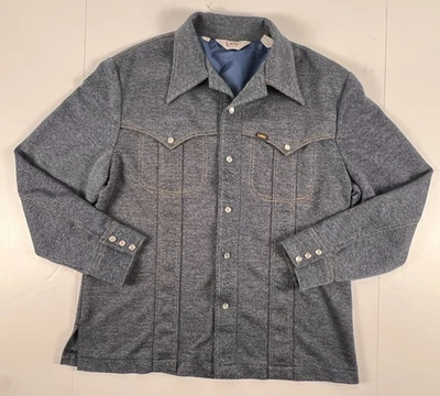 VTG Lee 70s Western Leisure Suit Men Jacket L Pants 34x29 Blue Pearl Snap Disco - Image 1 of 4