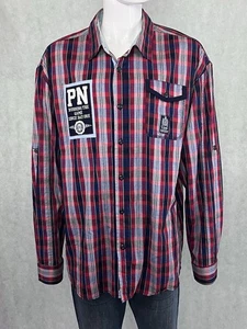 Parish Mens Size 3XL Plaid Roll Sleeve Button Patch Streetwear Multicolor - Picture 1 of 20
