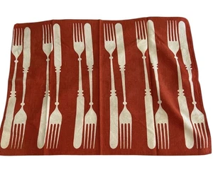 MCM Martex? Dry Me Dry Kitchen Hand Towel Forks and Knives Dark Rust 20” x 26” - Picture 1 of 6