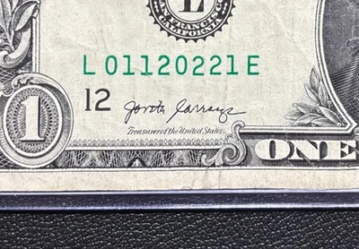 2017 $ 1 Dollar Bill 💸 #01120221 Digit Sum of 9 Very Cool 😎 - Image 1 of 4