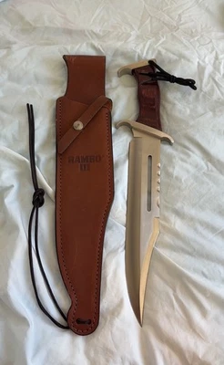 Новый Hibben Rambo III Bowie нож, 1988 репродукция, кожаные ножны включены - Изображение 1 из 4