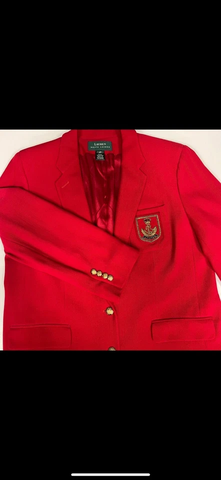 Ralph Lauren Vintage Red Blazer Women’s Size 12 – Gold Buttons Crest Logo - Image 1 of 4