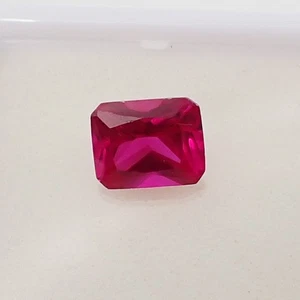 Created 10x8mm Emerald Cut Blood Red Ruby Colour Loose 4.20 carats Gemstone - Picture 1 of 9