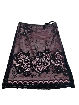 Vintage Heart & Soul Lace A-Line Skirt Pink Black Size Medium - Image 1 of 4