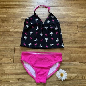 Op Two Piece Neon Pink Tropical Swimsuit Size 7/8 - Picture 1 of 7
