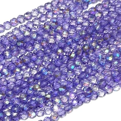 Crystal Purple Lavender AB ctd Czech Fire Polished Faceted Glass Beads 6mm 68pcs - Image 1 of 4