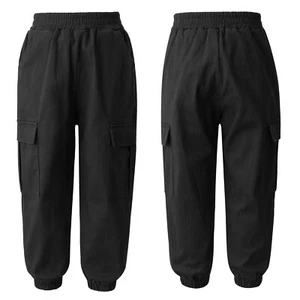 Boys Pants Solid Color Cargo Athletic Sports Casual Trouser Dance Sweatpants - Picture 1 of 41