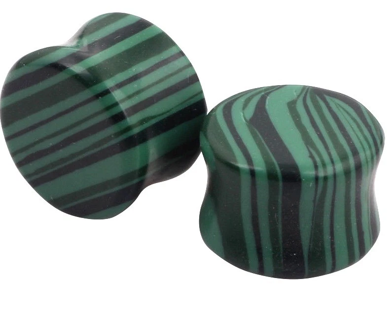 6-16mm Green Black Striped Malachite Gem Stone Earring Tunnel Ear plug Stretcher - Image 1 of 1