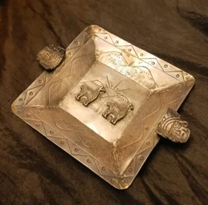 ANTIQUE STERLING SILVER 925 Llama Ashtray PERU Patina Handmade Alpaca Gods VTG - Picture 1 of 4
