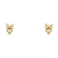 14k Yellow & White Gold Natural Onyx & Ruby Owl Screwback Stud Kid Earrings 